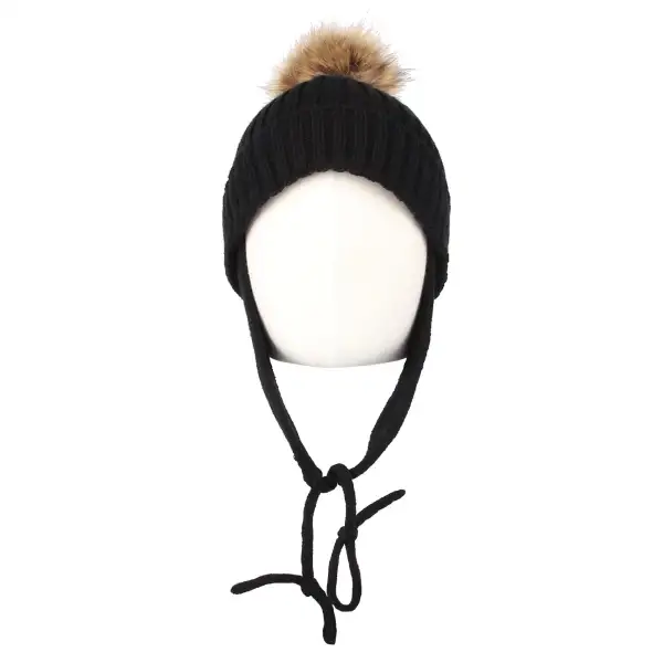 Knit Ribbed Pom Pom Beanie Hat