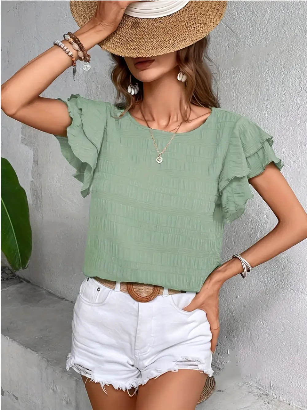 Ruffle Sleeve Casual Top