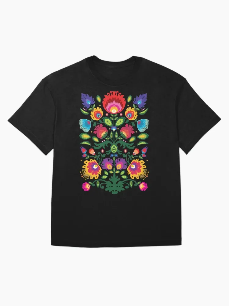 Women's Stylish Folk Art Floral Print Crew Neck Short-Sleeve T-Shirt