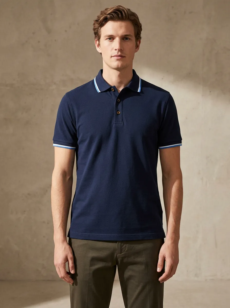 Men's Navy Light Blue White Tipped Polo Shirt