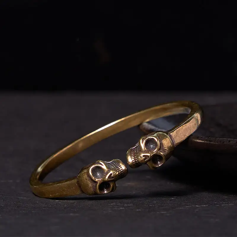 Lord Corpse Forest Copper Brass Double Skull Bangle Bracelet