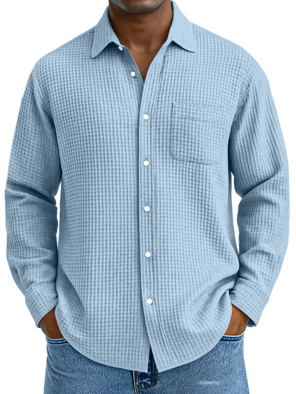Structured Textured Knit Open Collar Shirt