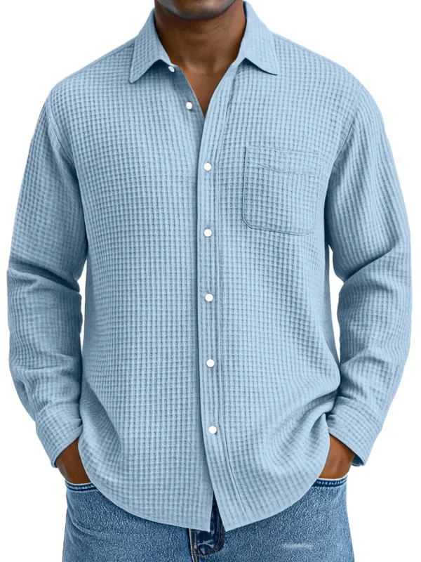 Structured Textured Knit Open Collar Shirt