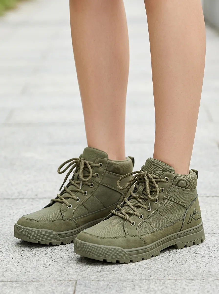 Trek Mountain-Motif Canvas Hiking Boots