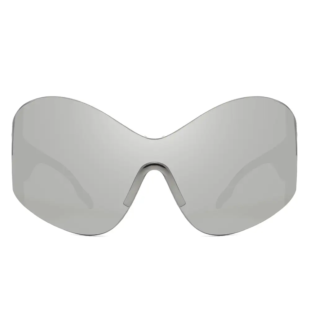 Rimless Oversized Shield Wraparound Sunglasses