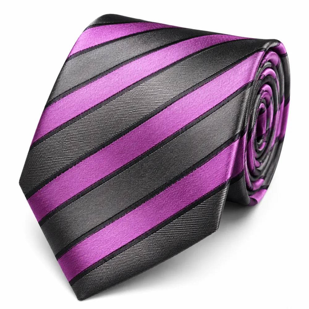 Elegant Silk Striped Men's Necktie With Pocket Square