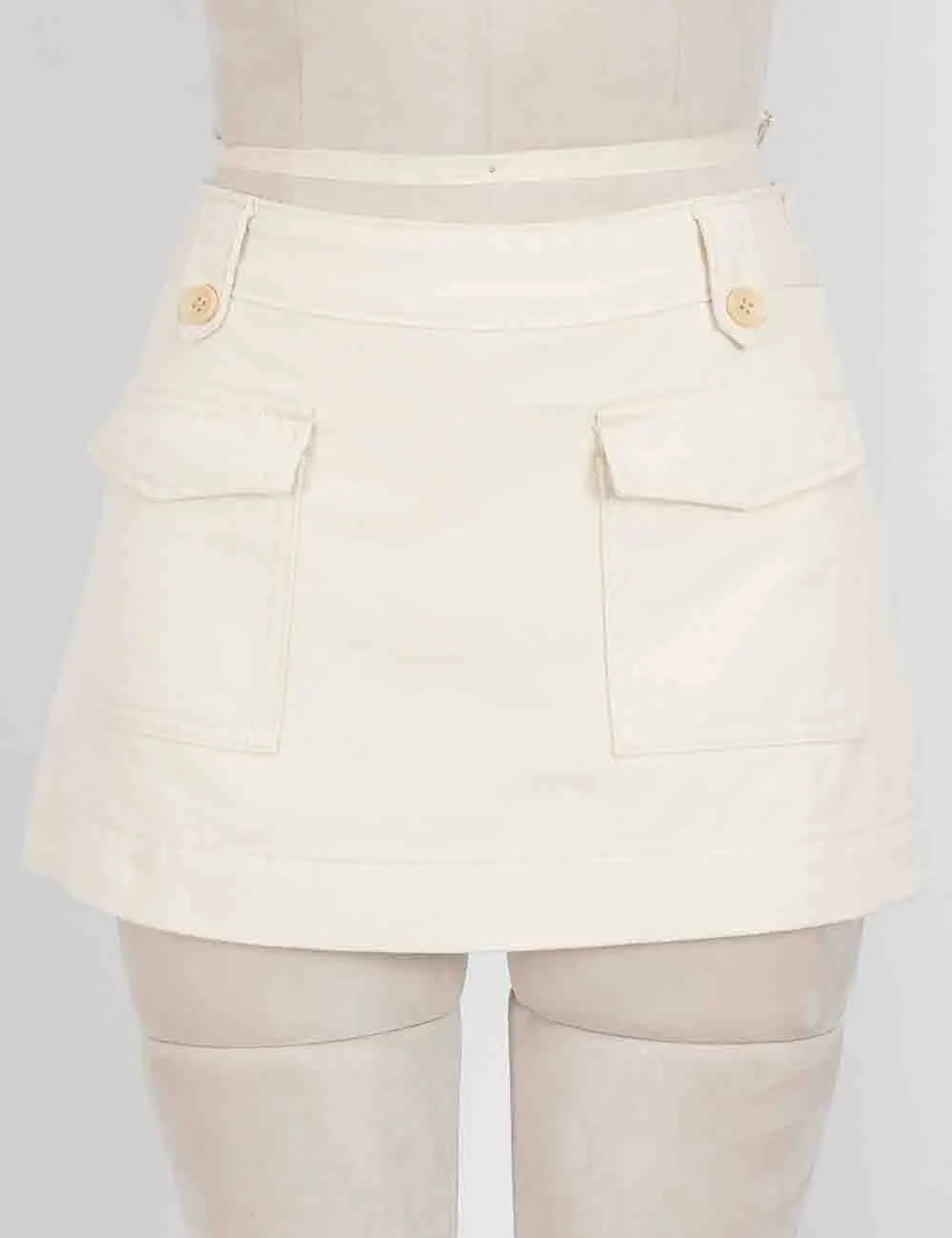 Solid Color Cargo Pocket Denim Skorts