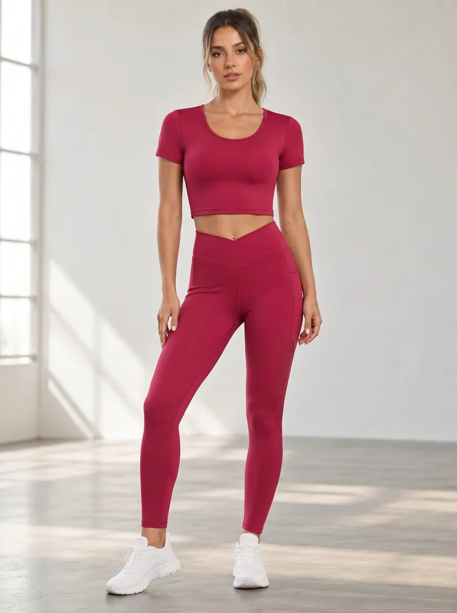 Women's Cross Waist Printed Leggings Set