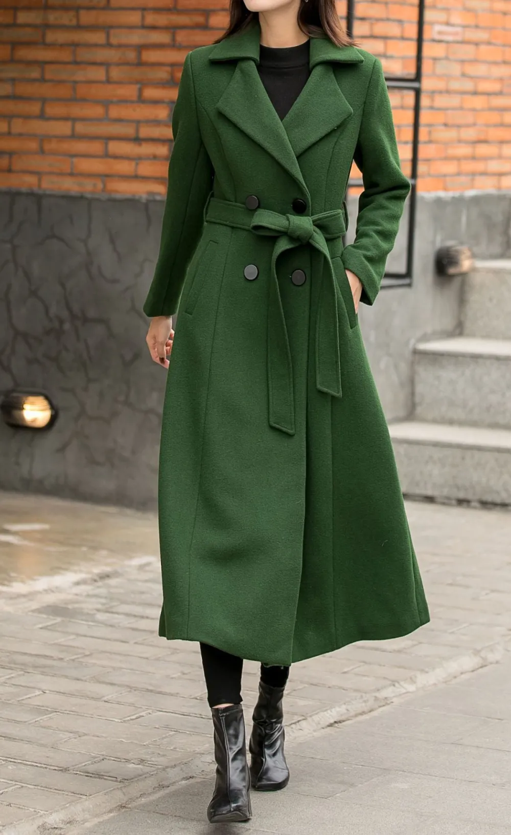 Refined Wool Fit and Flare Double Breasted Pocketed Long Coat