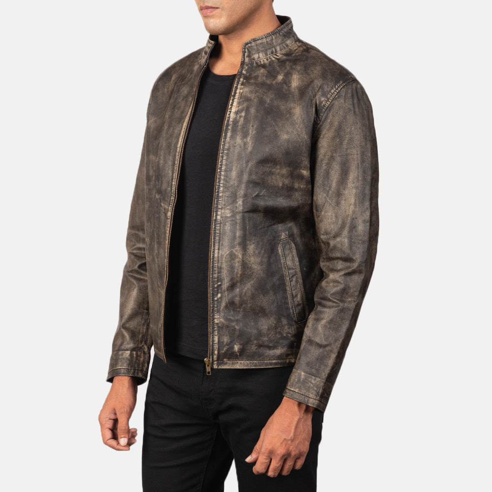 Men's Utility Biker Leather Distressed Jacket
