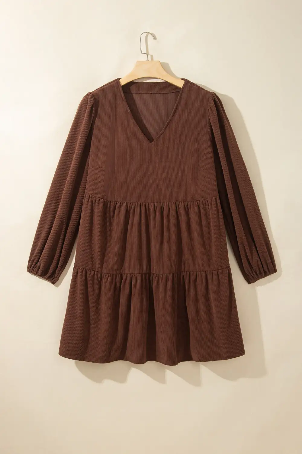 Women's Corduroy V Neck Long Sleeve Mini Dress