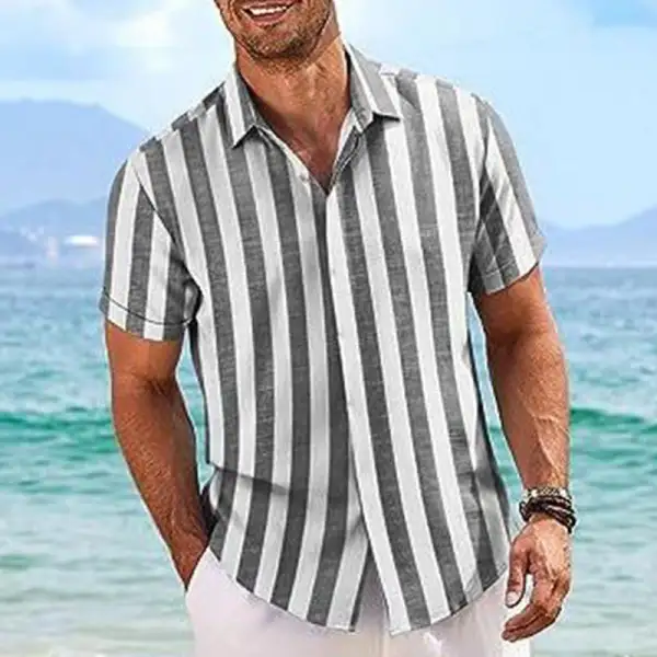 Striped Button Open Collar Shirt