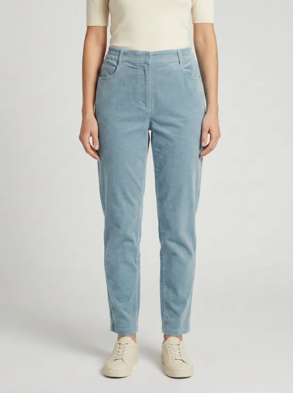 Women's Elastic-Waist Slant-Pocket Straight-Leg Corduroy Pants