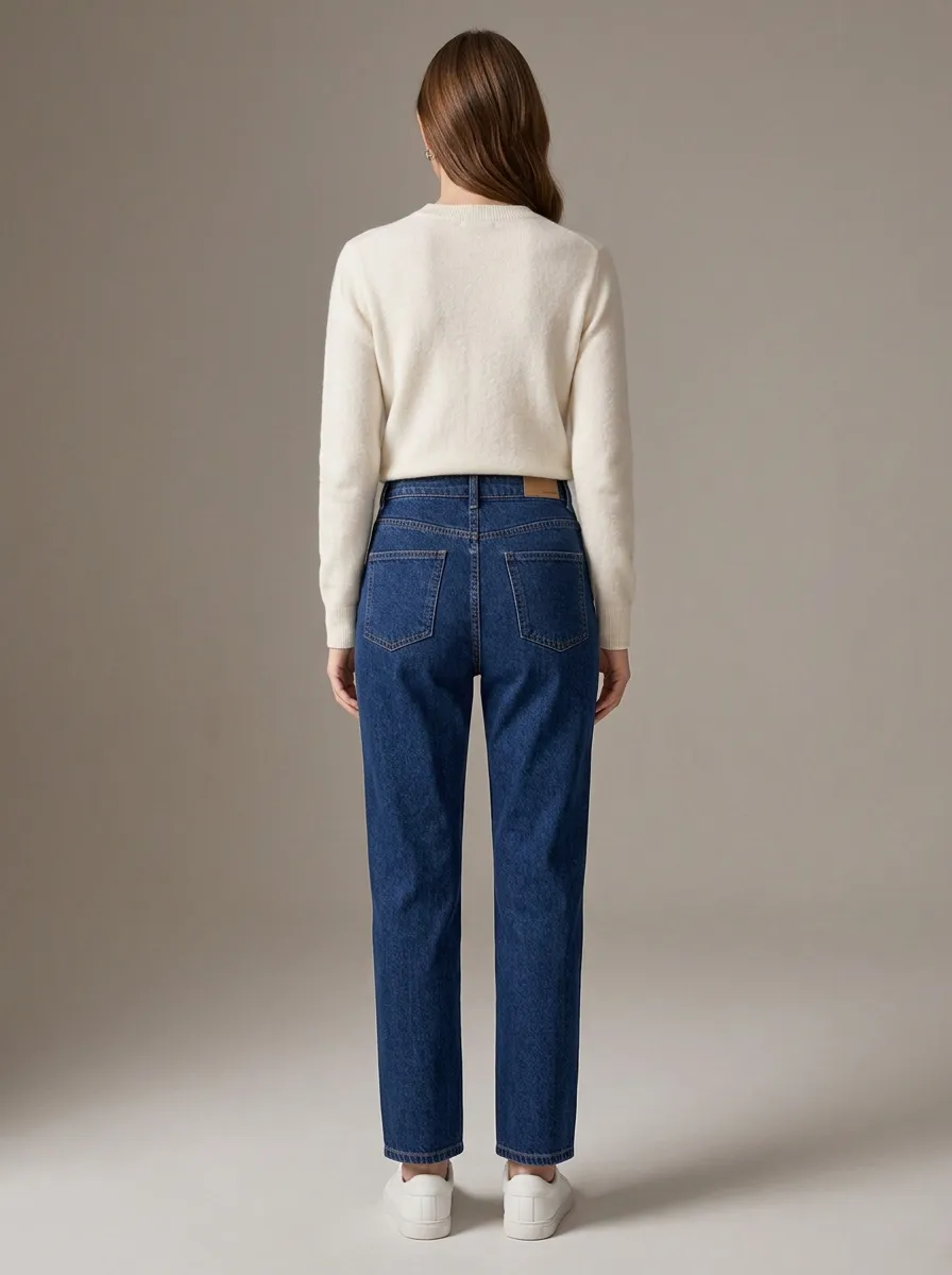 Women's High Waisted Patch Pocket Straight Leg Denim Jeans