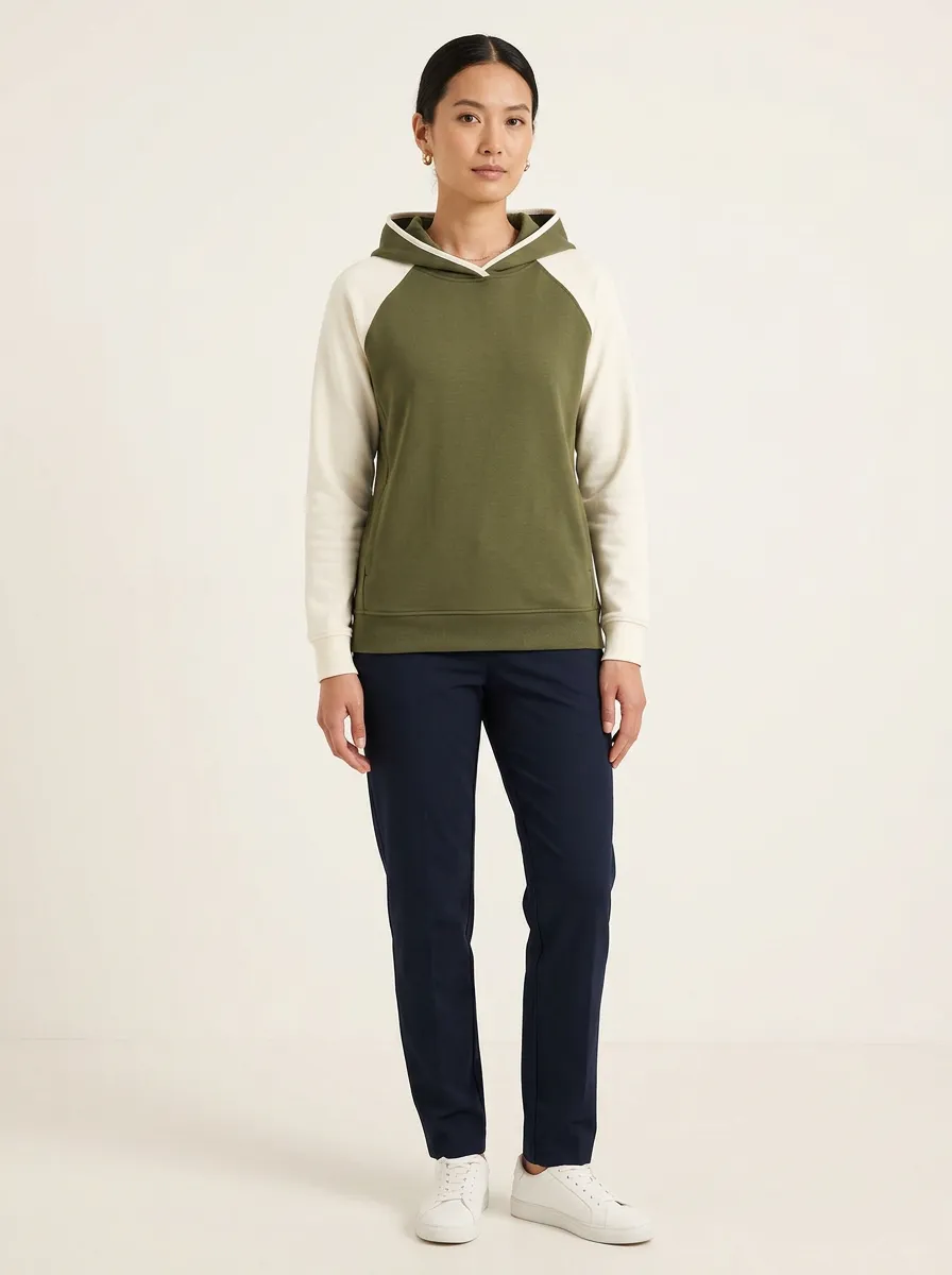 Women's Raglan Colorblock Side-Pocket Contrast-Trim Hoodie