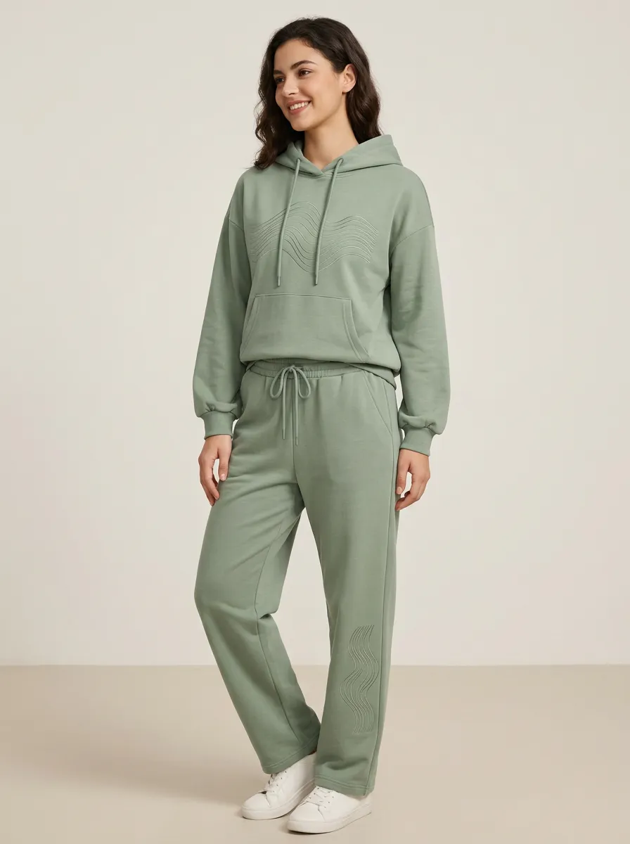Women's Sage Green Solid Hoodie & Straight-Leg Pants Set