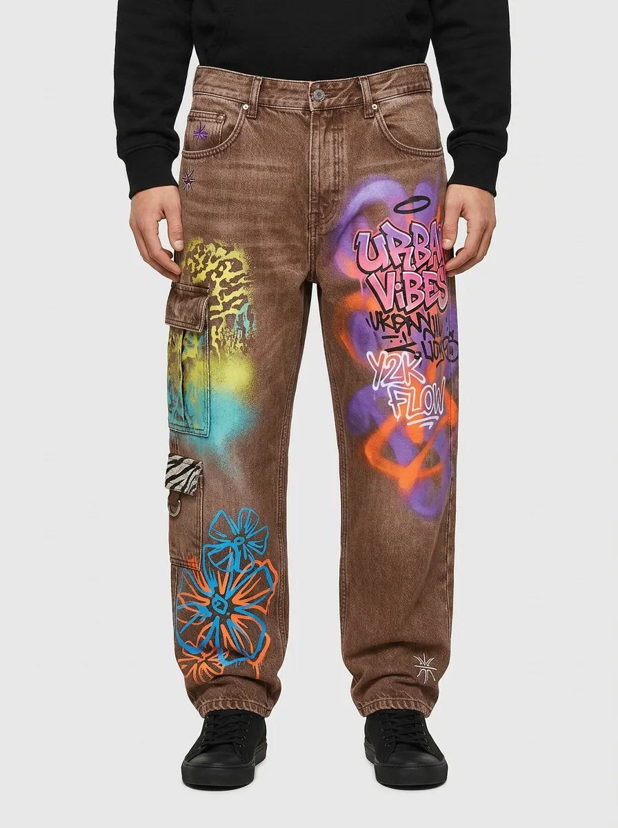 Men's Streetwear Y2K Graffiti Floral Graphic Cargo Jeans