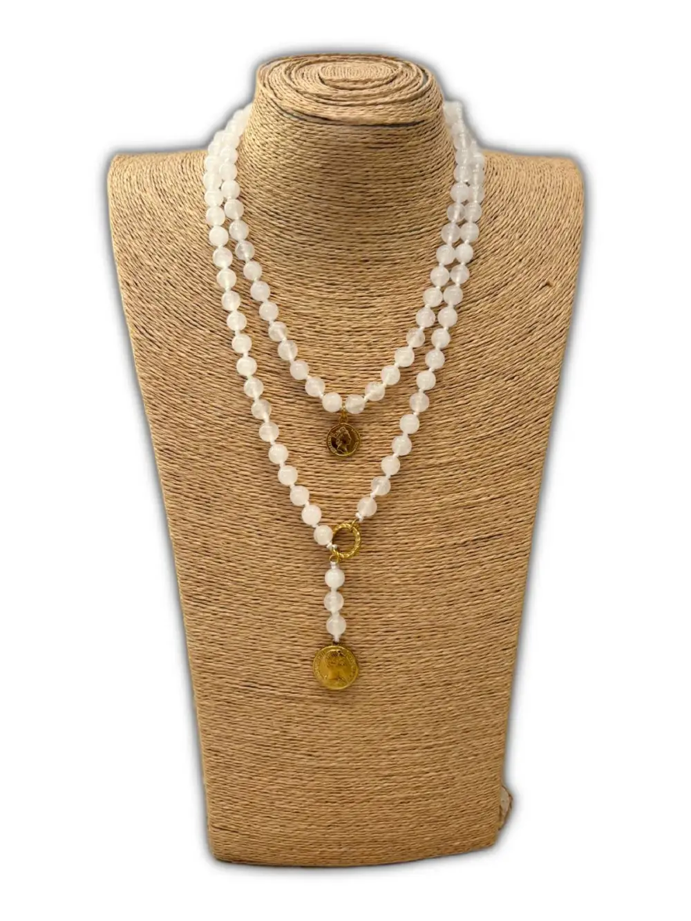 Necklace With Multi Chain Steel Acrylic Beaded Coin Charm