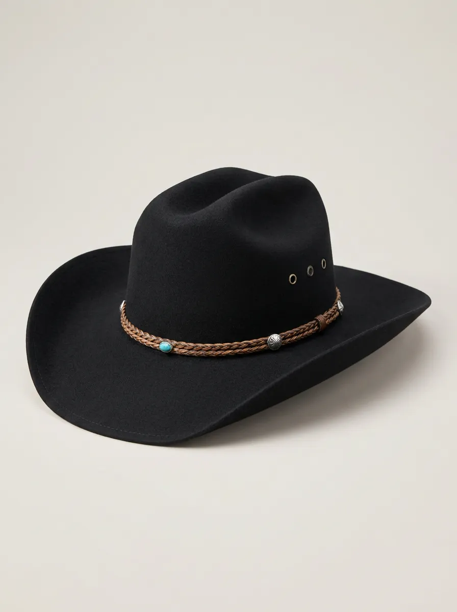 Western Cowboy Hat with Braided Band and Felt Texture