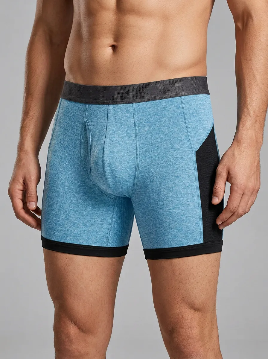 Men's Athletic Performance Grey Heather Mesh-Panel Printed Boxer Briefs