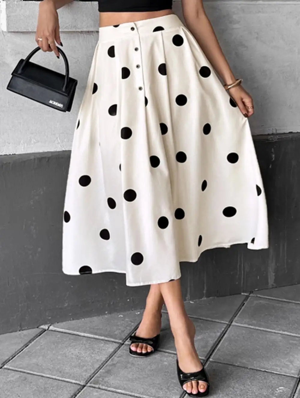 Polka Dot A-Line Midi Skirt