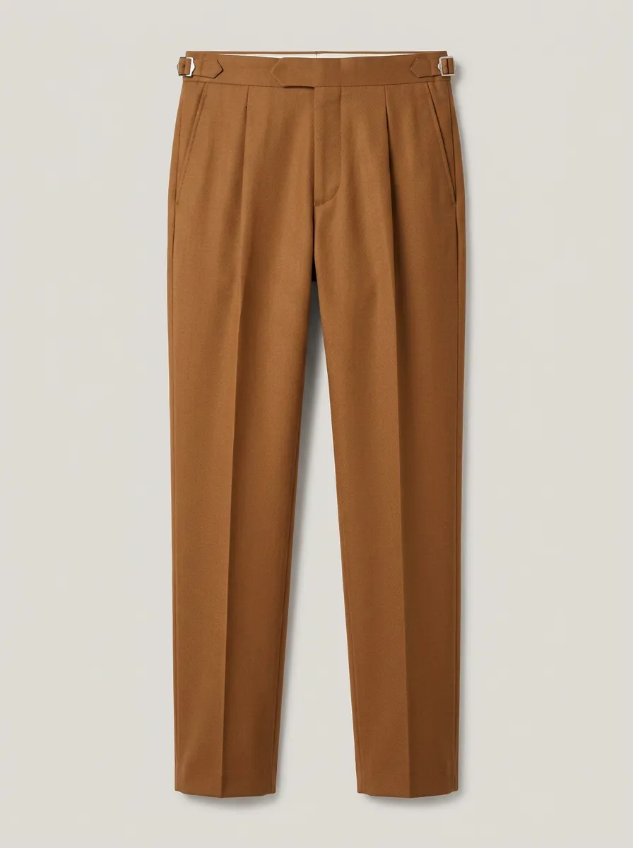 Men's Formal Business Brown Pleated Side-Adjuster Trousers