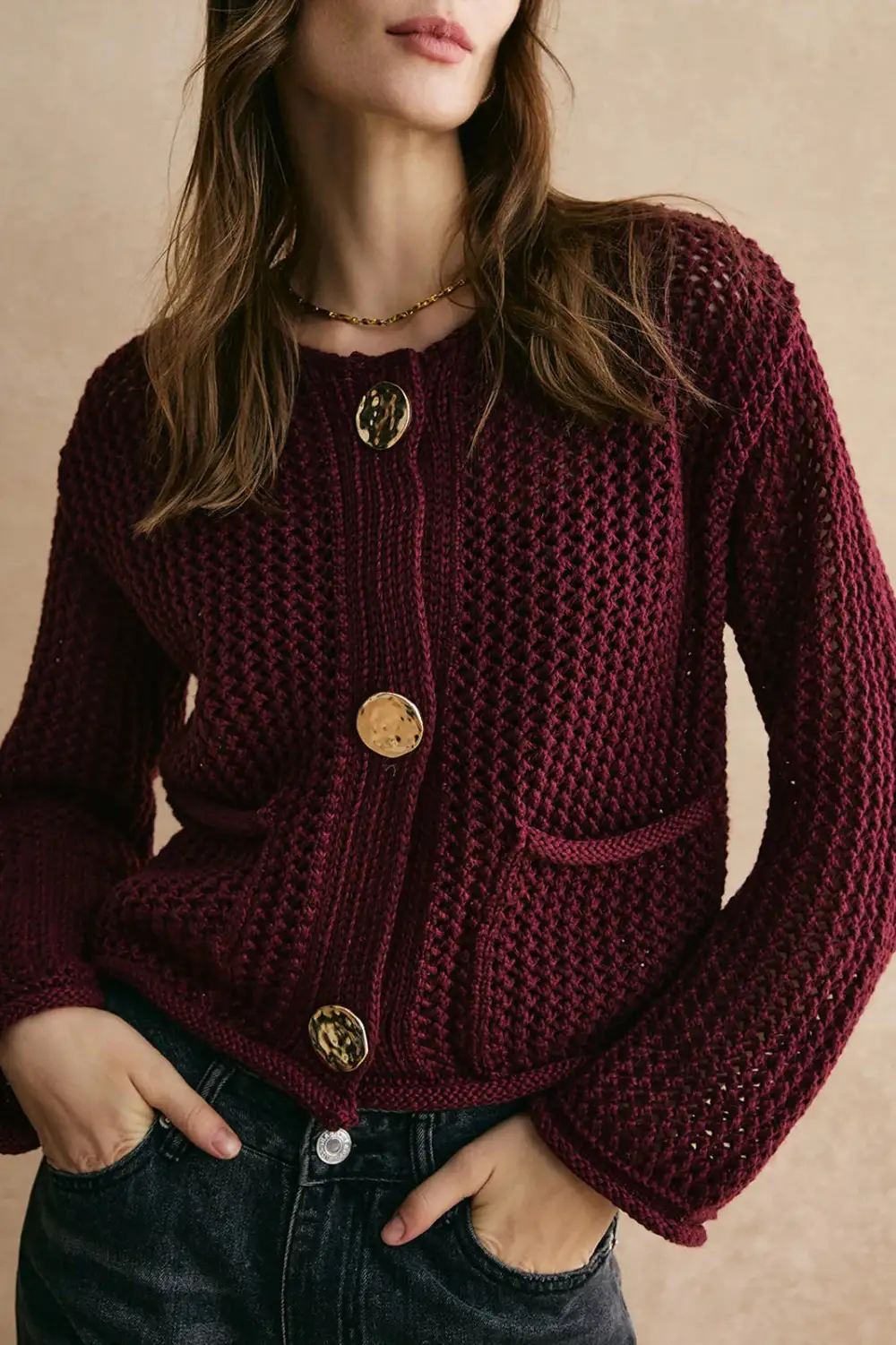 Knit Gingham Cardigan