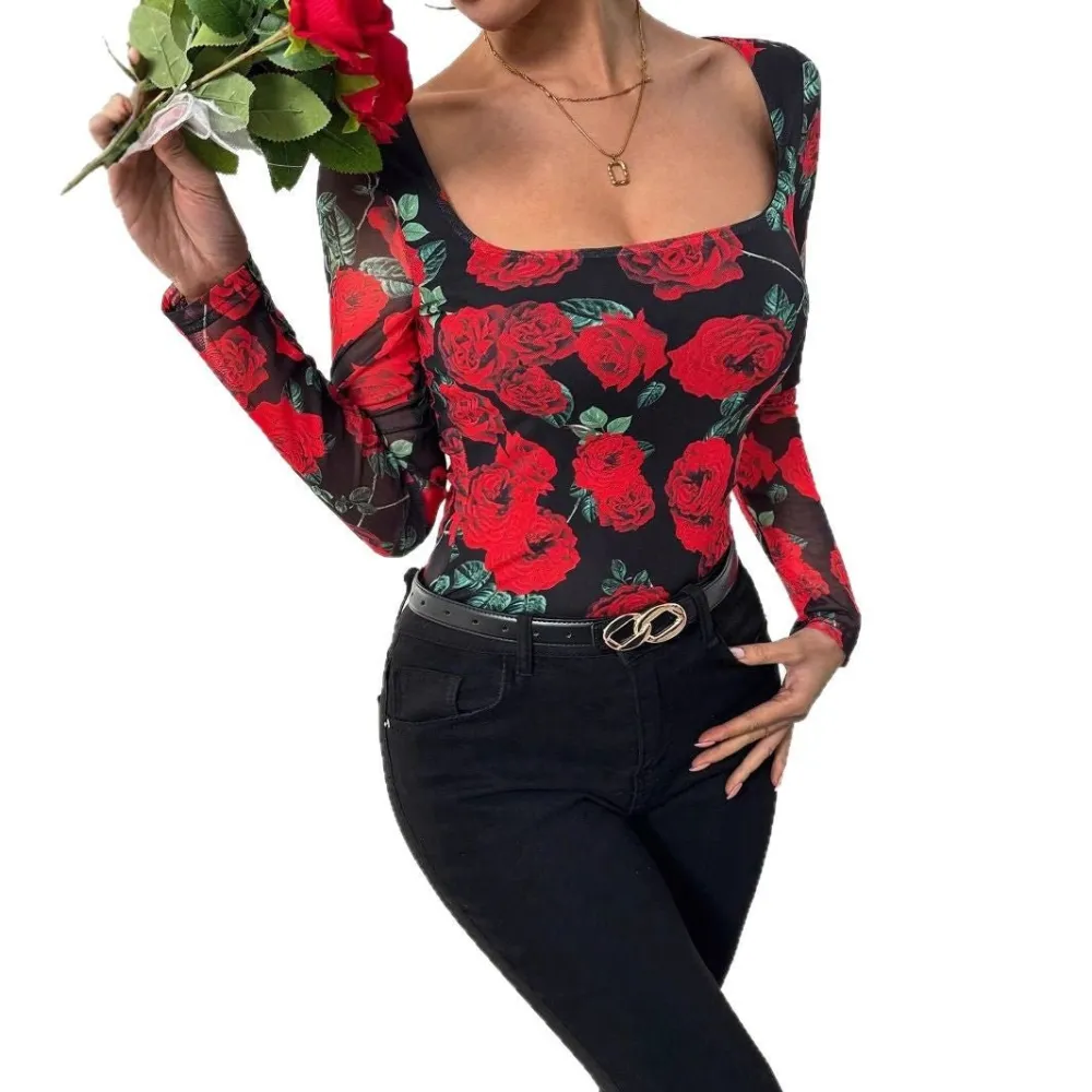 Rose Mesh U Neck Blouse