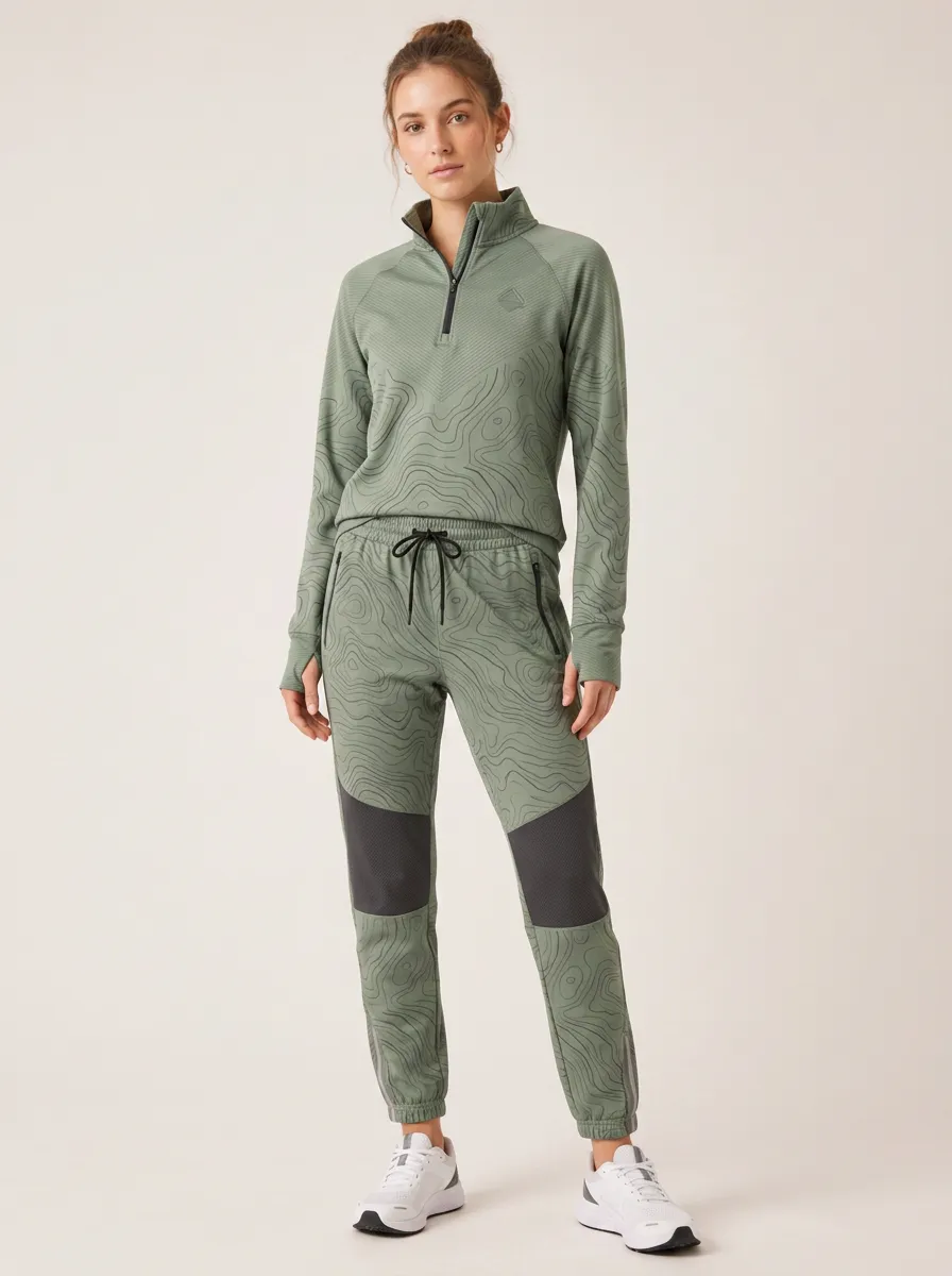 Women's Hiking Outdoor Topographic Printed Activewear Set