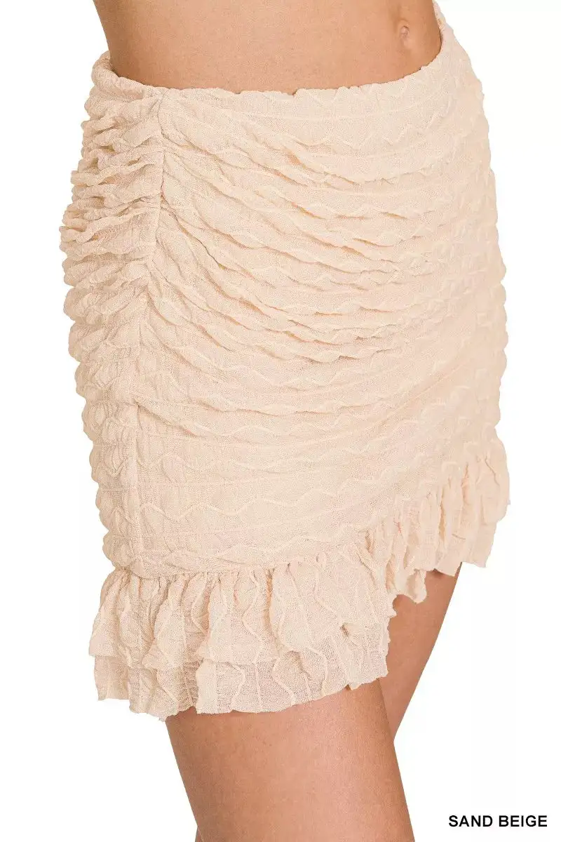 Ruched Ruffle Trim Skirt