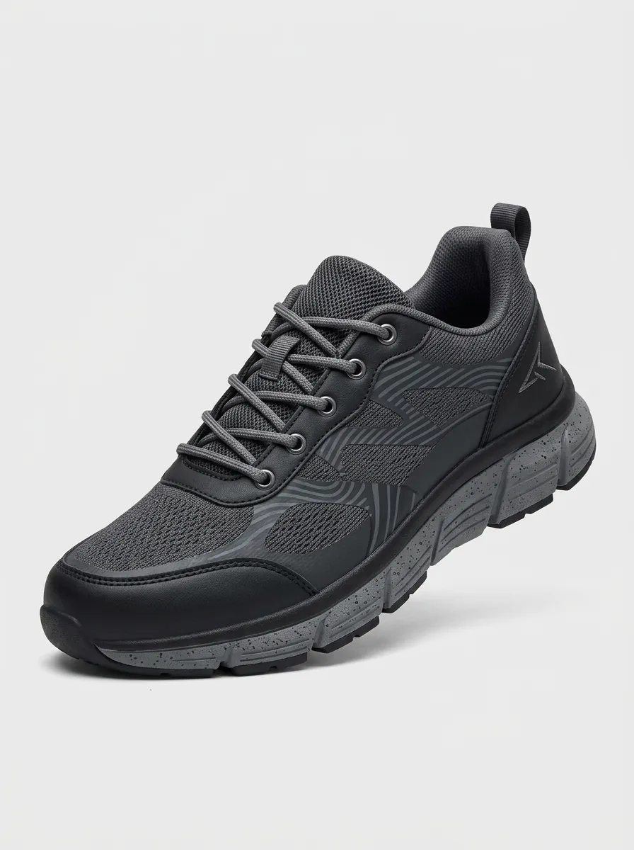 Men's Charcoal Grey Sporty Minimalist Geometric Athletic Sneakers
