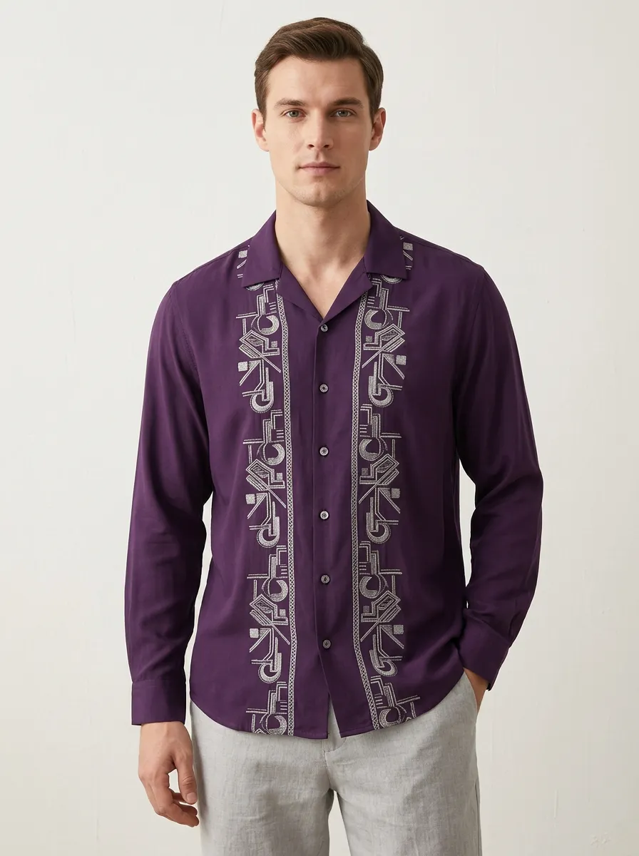 Men's Refined Geometric Embroidered Shirt