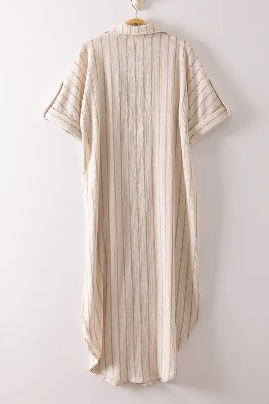 Striped Linen Midi Button-Down Shirt Dress