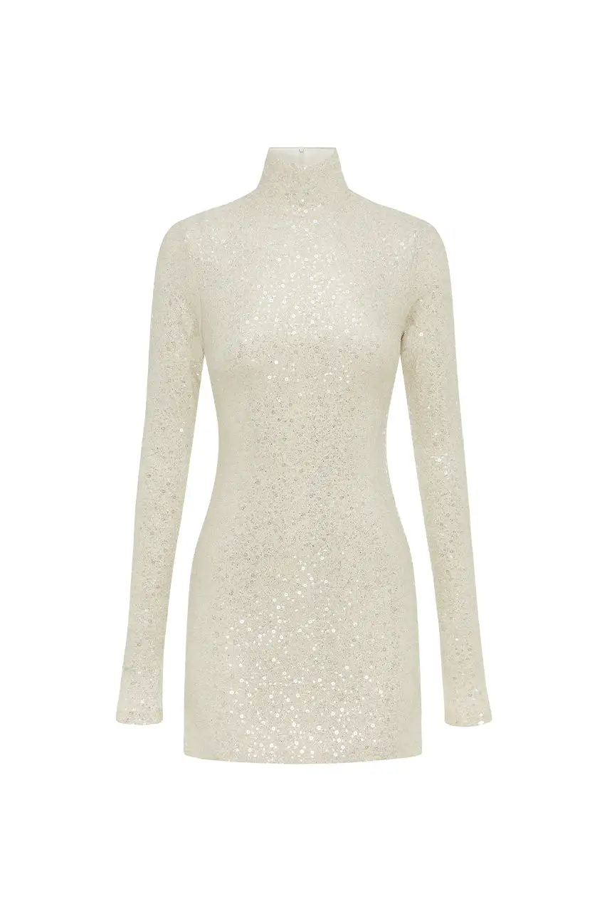 Mock Neck Sequin Mini Dress