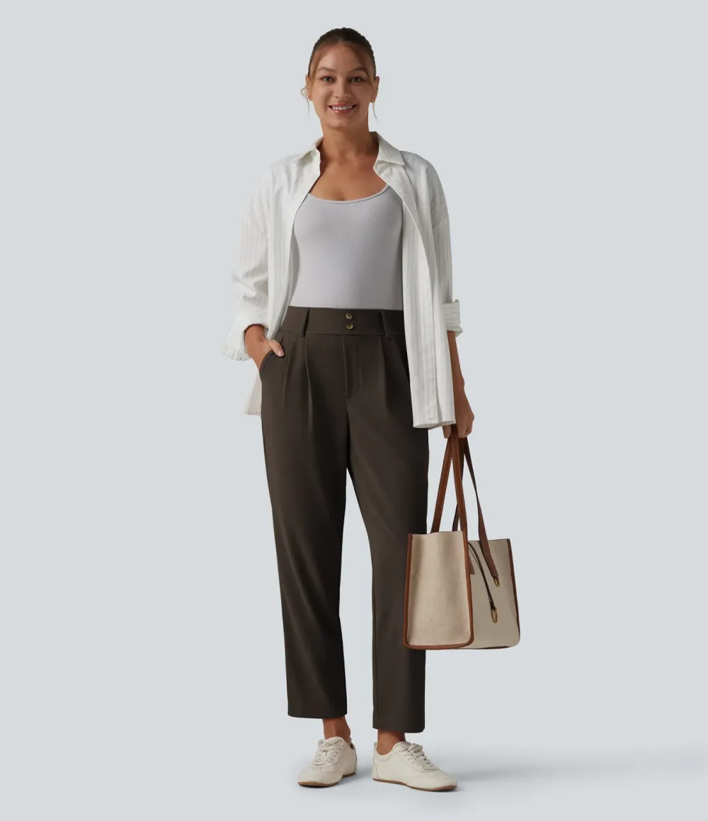  - Tapered office trousers with a high waist, side pockets and waffle fabric