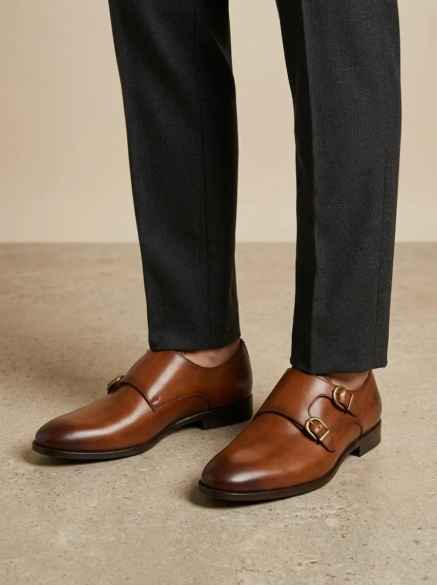 Men's Modern Classic Business Leather Double Monk Strap Shoes