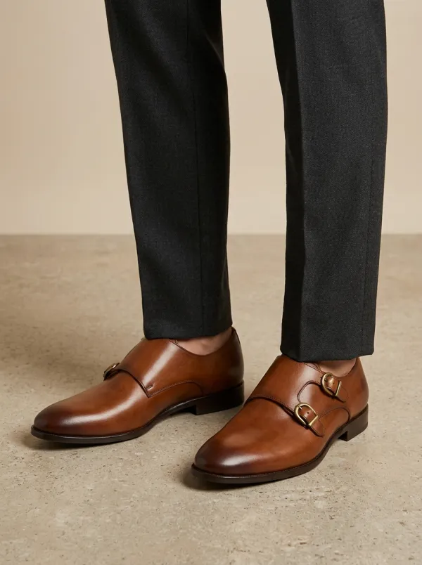 Men's Modern Classic Business Leather Double Monk Strap Shoes