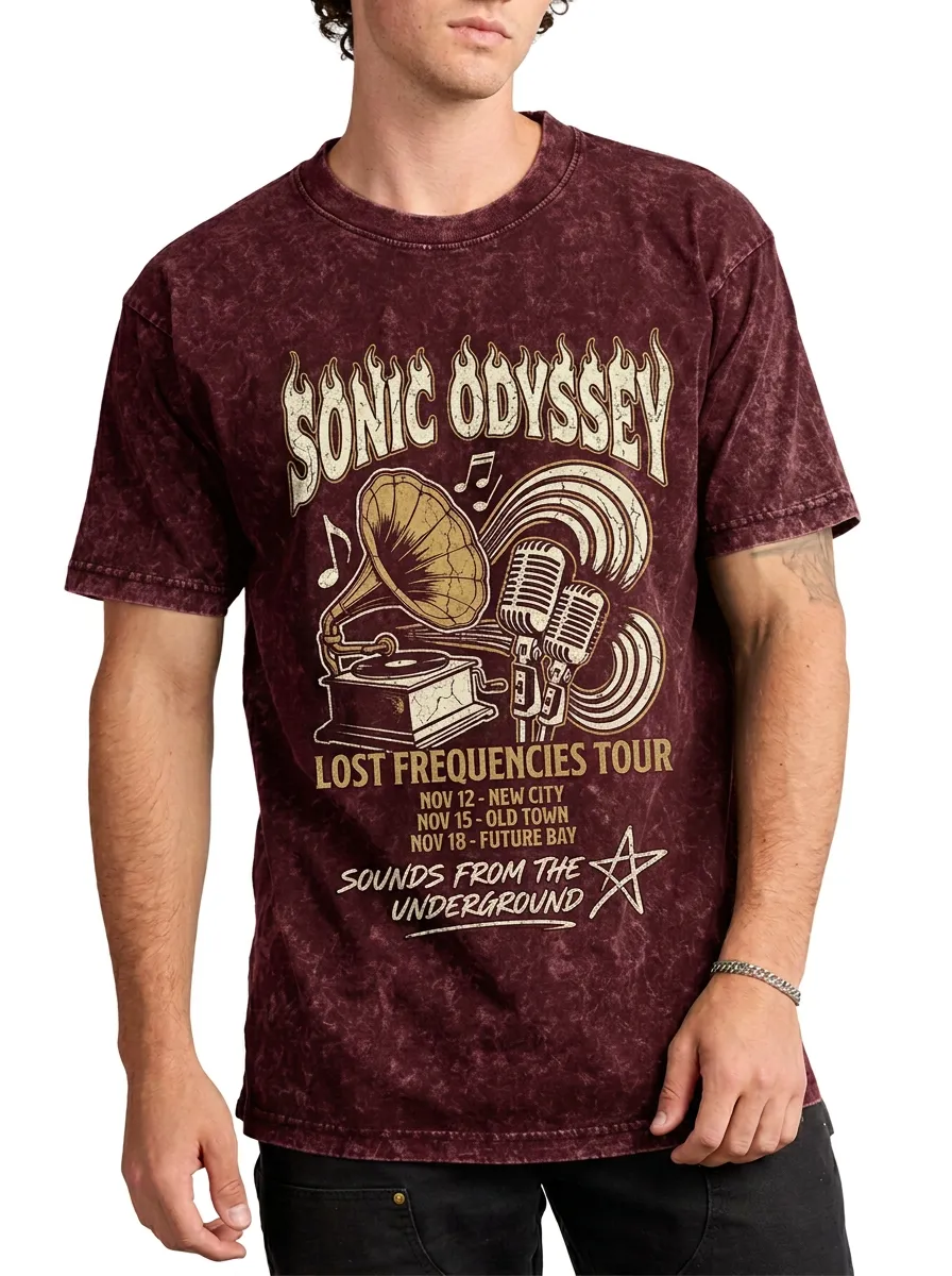 Men's Music Lover Sonic Odyssey Gramophone Microphone Printed T-shirt