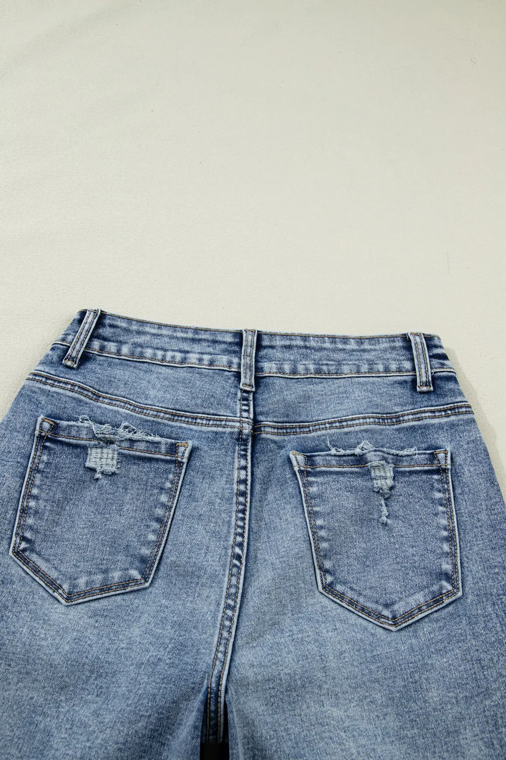 Washed Blue Cuffed Straight Jeans