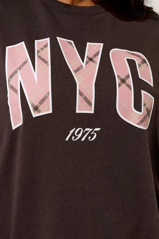 Chocolate Brown 'NYC' Check Sweatshirt