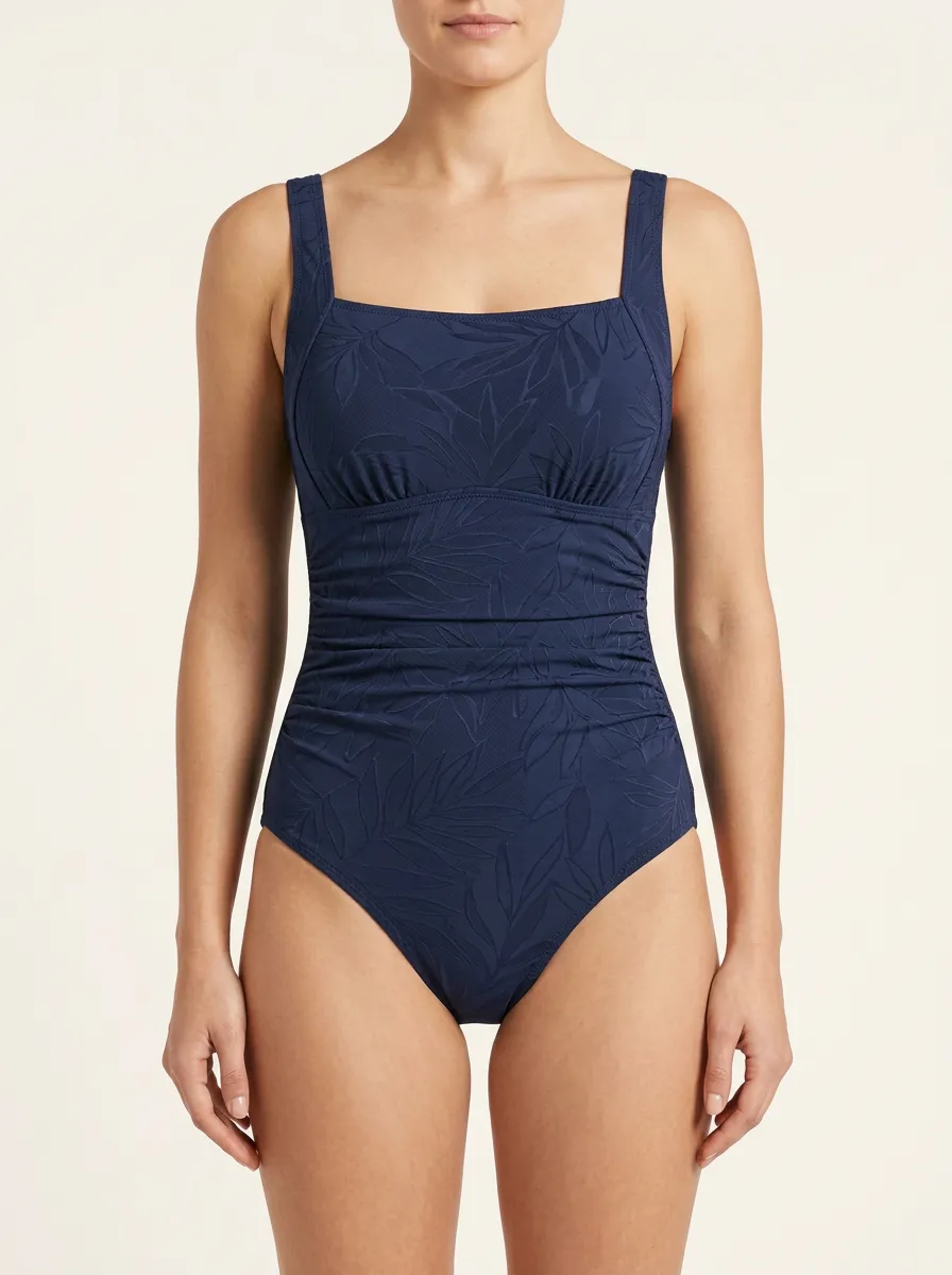 Refined Tropical Leaf-Pattern One-Piece Swimsuit