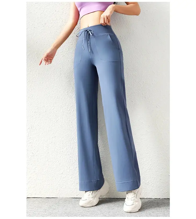 Casual Straight Running Wide Leg Pockets Leggings Yoga Pants