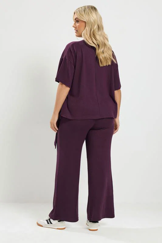 Purple Tie Waist Soft Touch Trouser Set detail 2