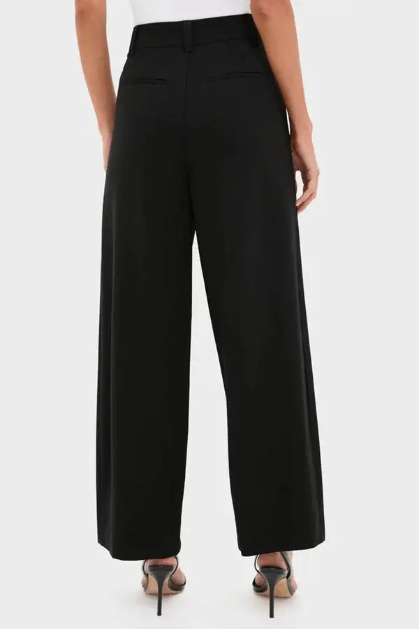 Black Pleated Ponte Knit Trousers