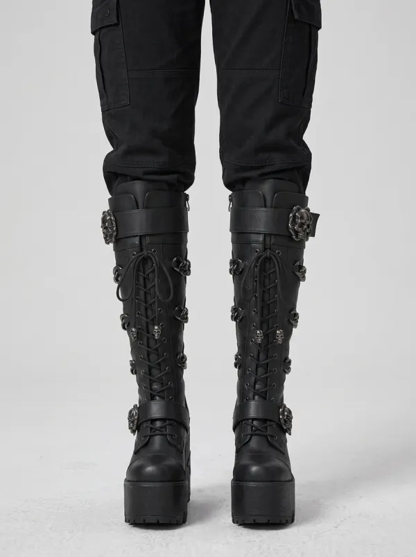 Modern Gothic Skull Chain Statement Women's Gothic Platform Knee High Boots