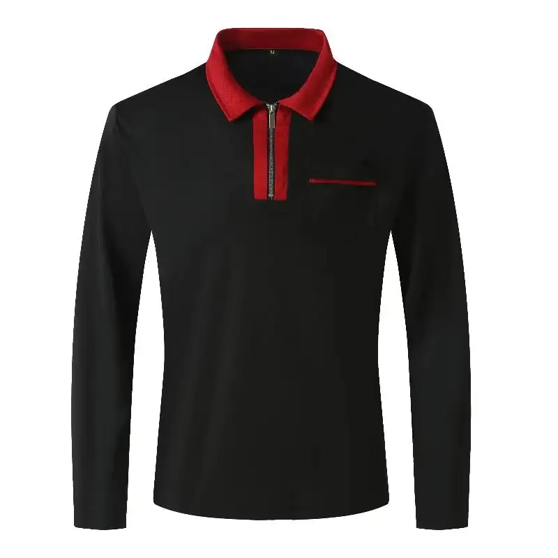 Stand Collar Chest Pocket Long Sleeve Polo Shirt