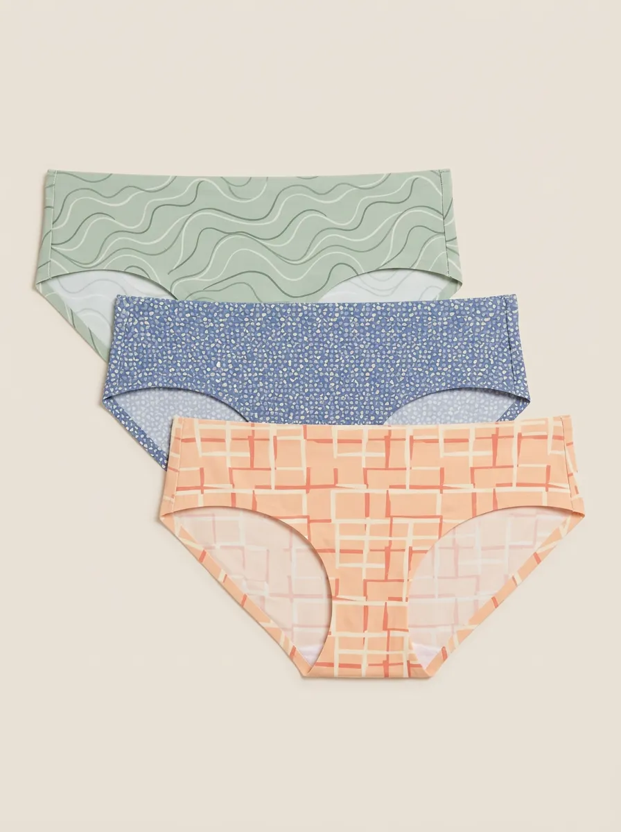 Women's Geometric Wave Dot Printed Three-Pack Briefs