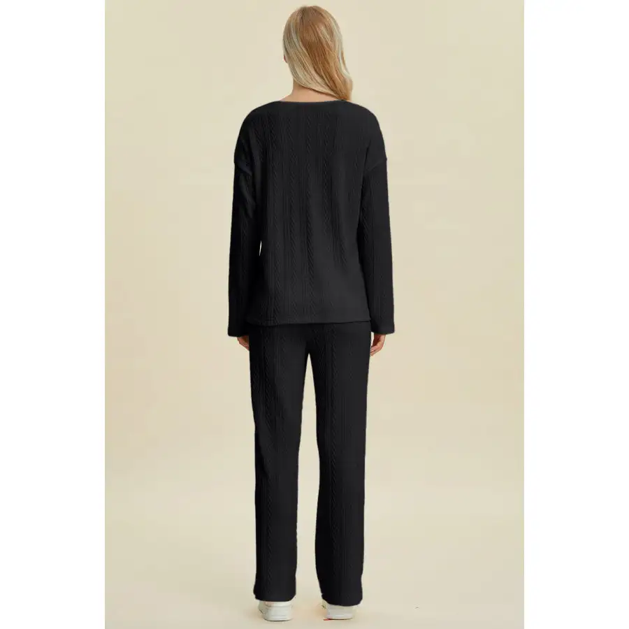 Cable Knit Long Sleeve Top and Pants Set
