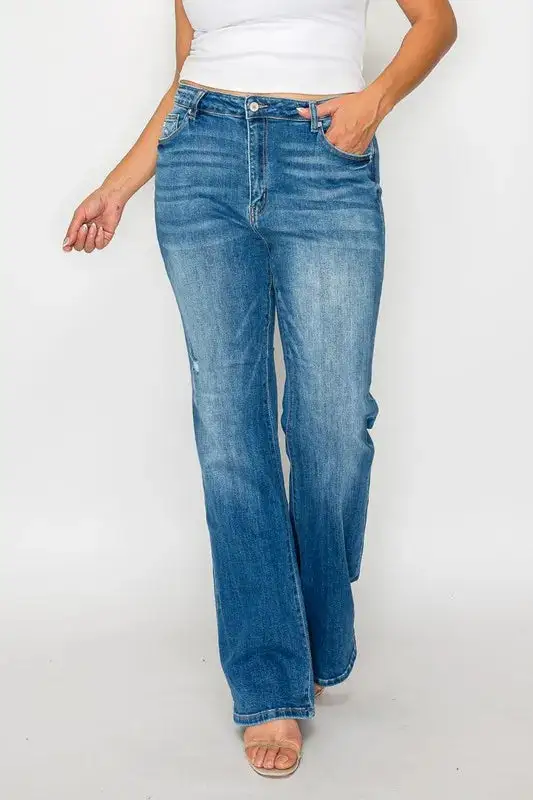 Full Size Distressed High Rise Jeans With Pockets