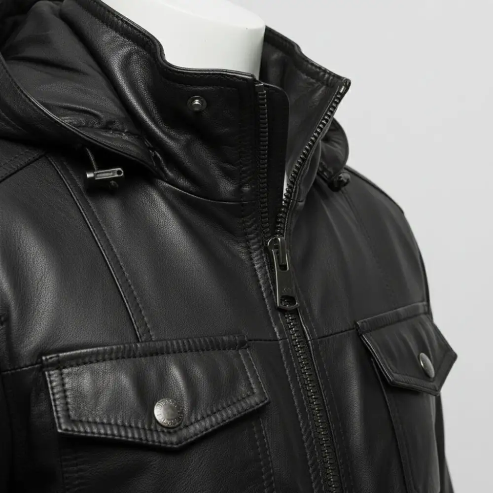 Modern Lambskin Biker Hooded Jacket